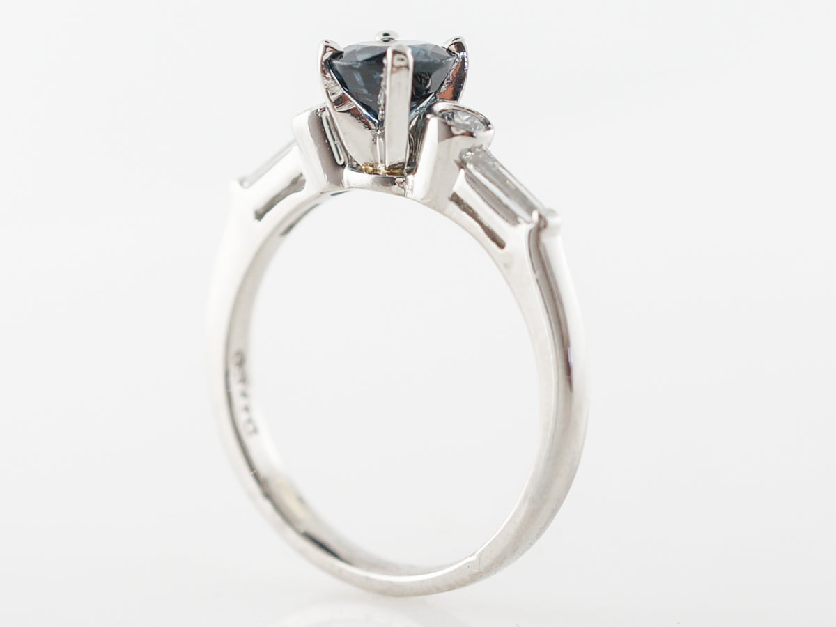 Vintage Solitaire Sapphire & Diamond Engagement Ring in Platinum