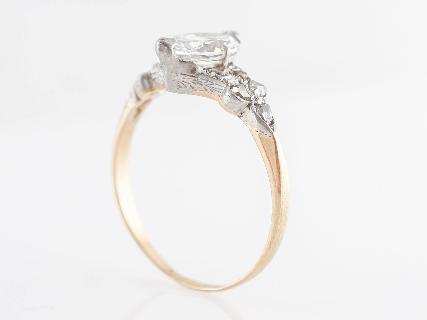 Vintage Edwardian Marquise Diamond Engagement Ring Platinum & 14k