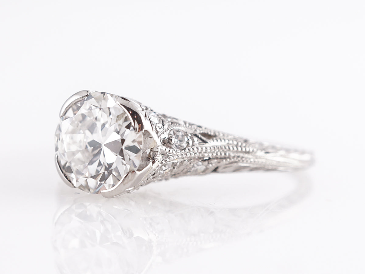 Stunning Vintage 1.30 Carat European Cut Diamond Platinum Engagement Ring