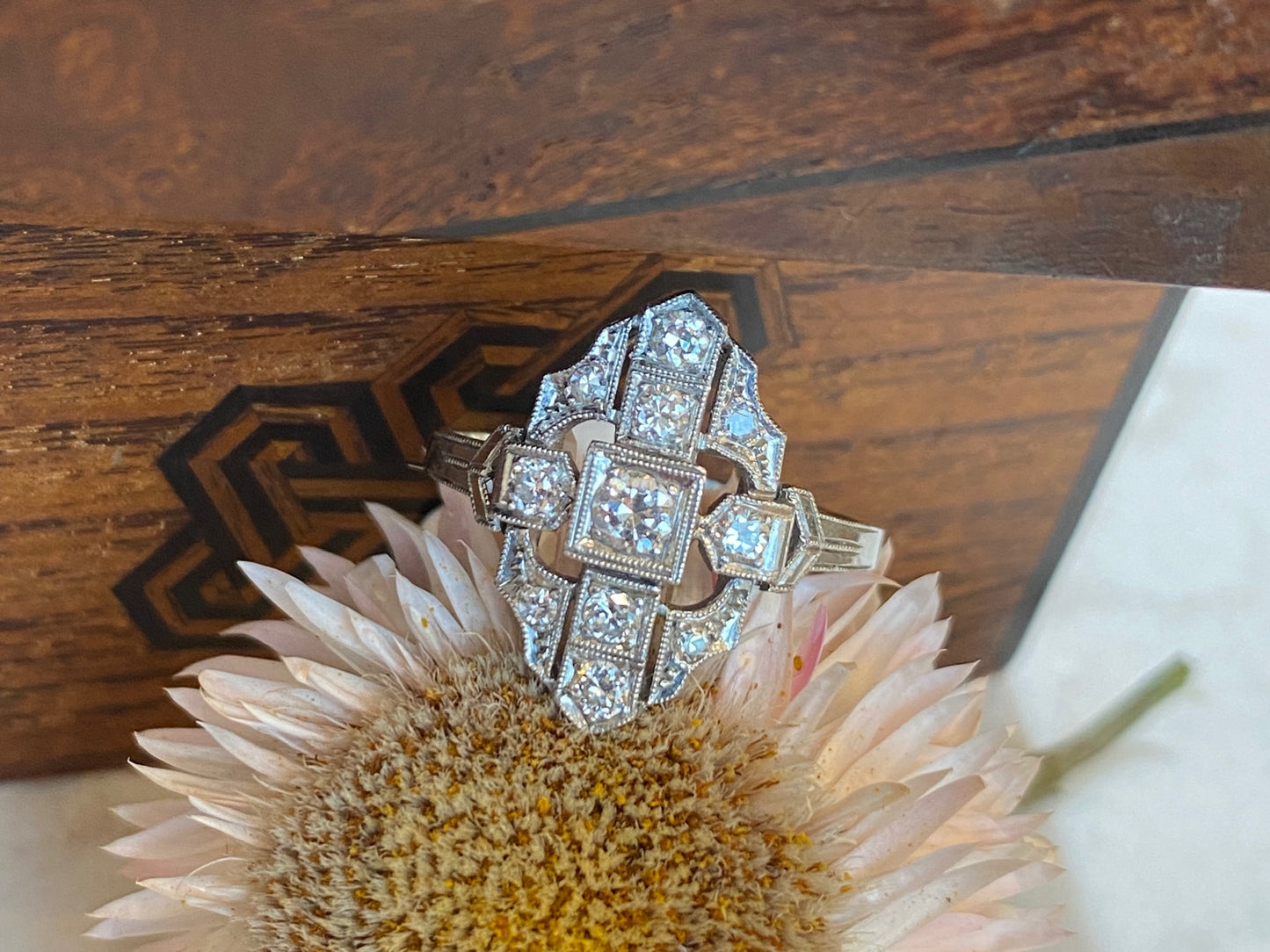 Vintage 1930's Deco Ring w/ Old European Cut Diamonds in Platinum