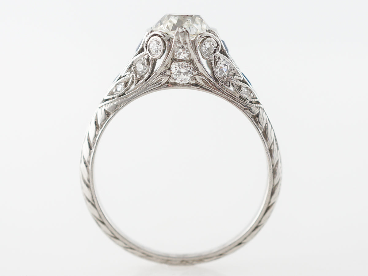 Vintage Old Euro Diamond & Sapphire Engagement Ring