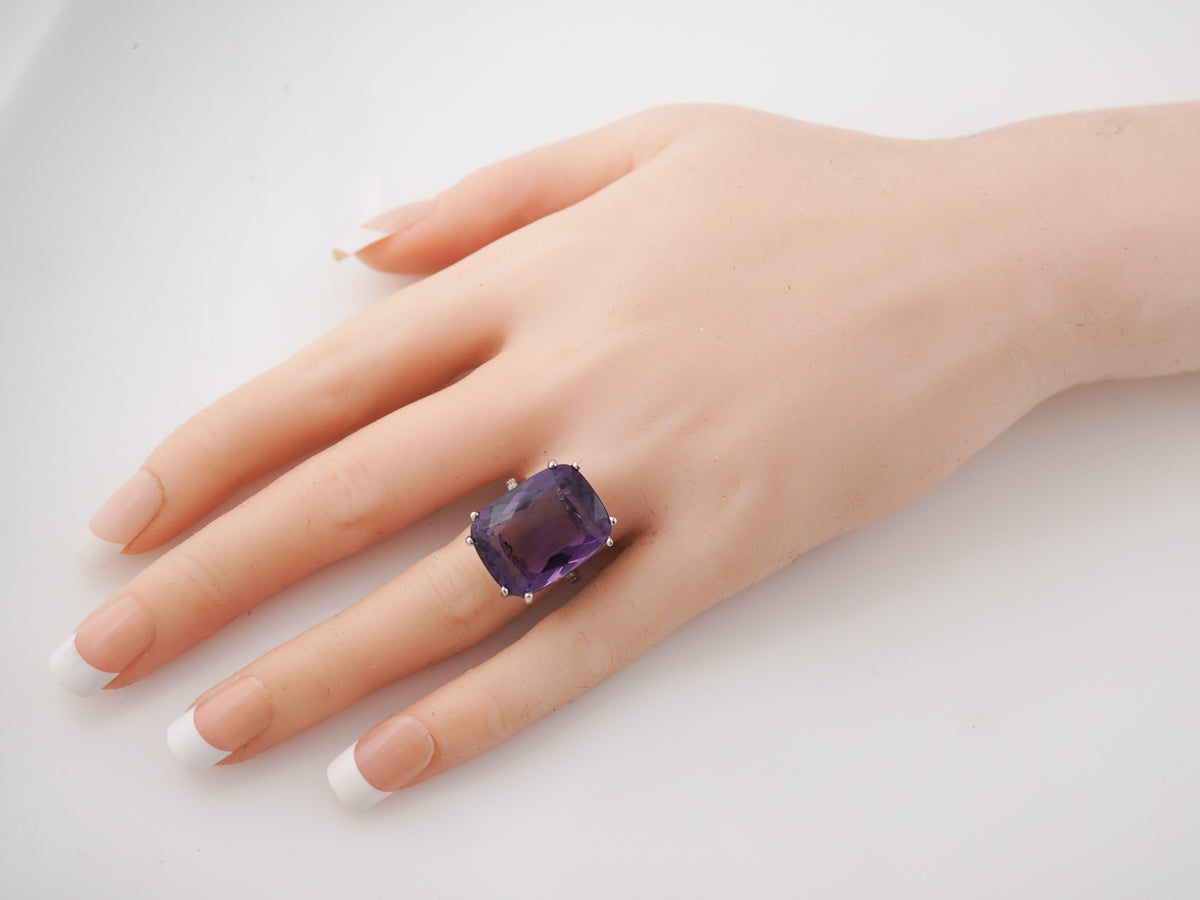 Art Deco Amethyst & Diamond Ring in Vintage Platinum