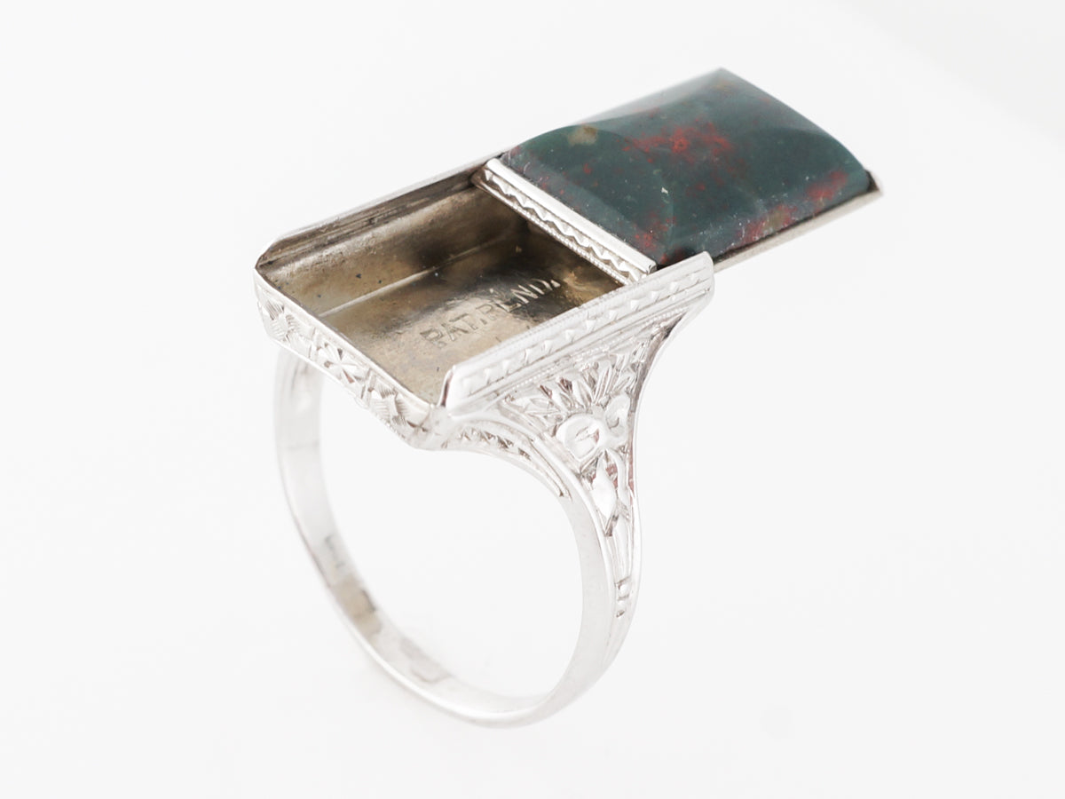 Vintage Art Deco Bloodstone Ring in 14k White Gold