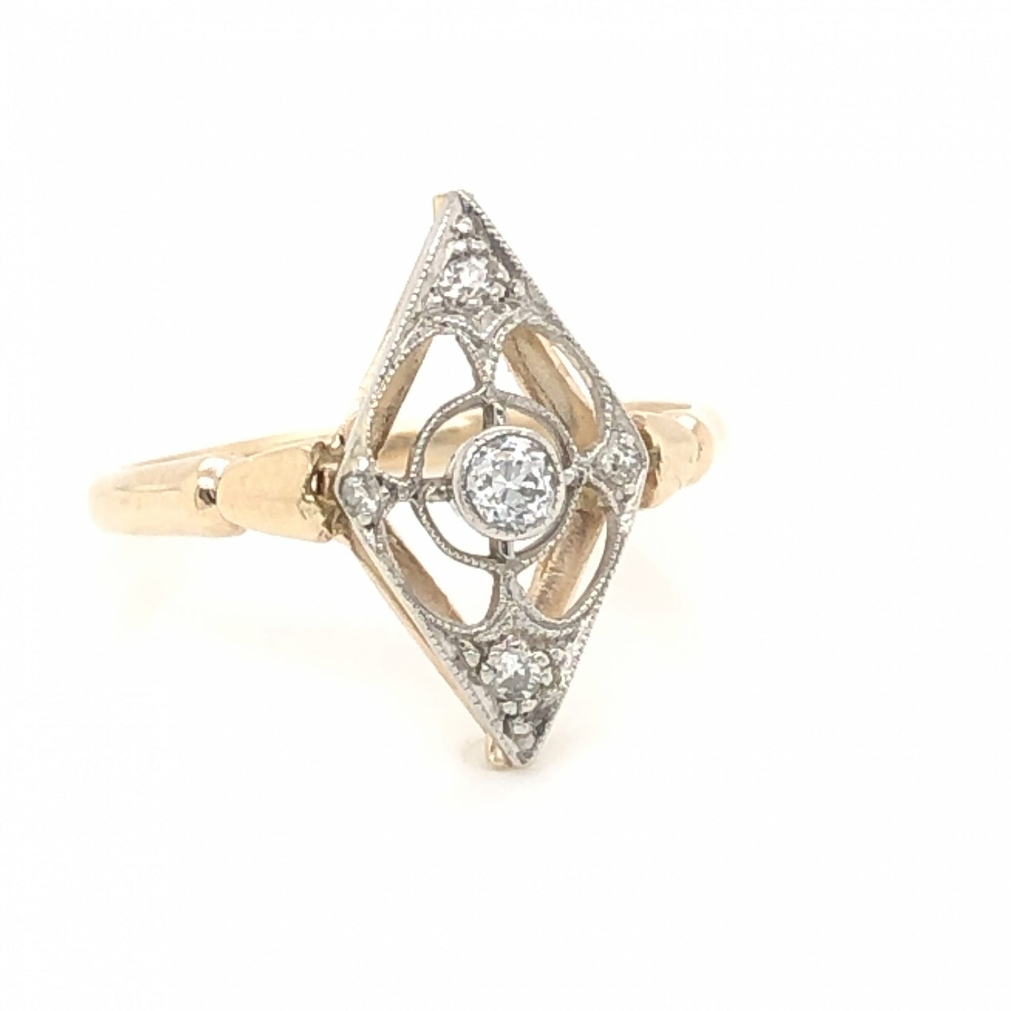 Vintage Deco Diamond Right Hand Ring in White & Yellow Gold