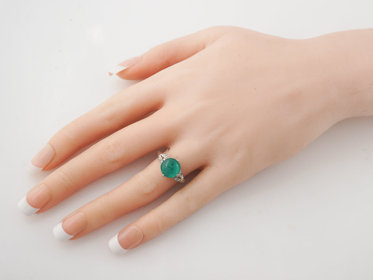 Vintage Cabochon Emerald Right Hand Ring in Platinum