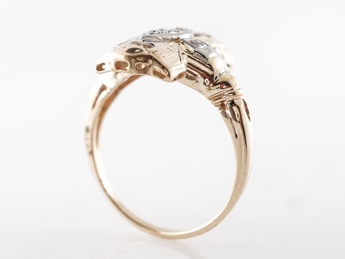 Vintage Retro Old European Diamond Ring in Yellow & White Gold