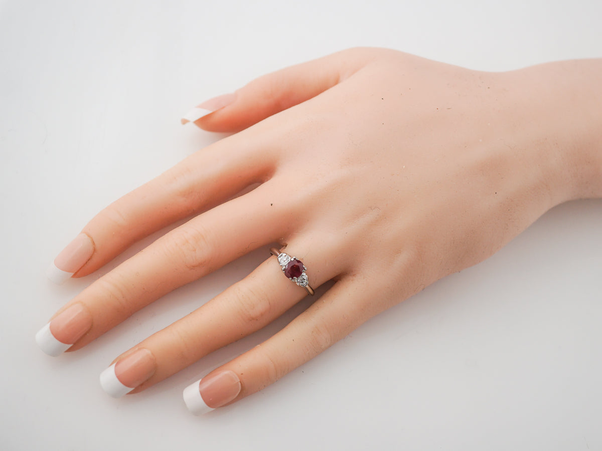 Vintage Art Deco Oval Cut Ruby Engagement Ring in Platinum