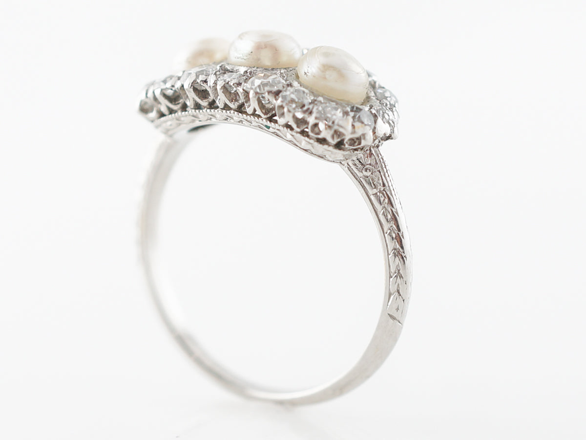Vintage Pearl & Diamond Ring in Platinum Art Deco