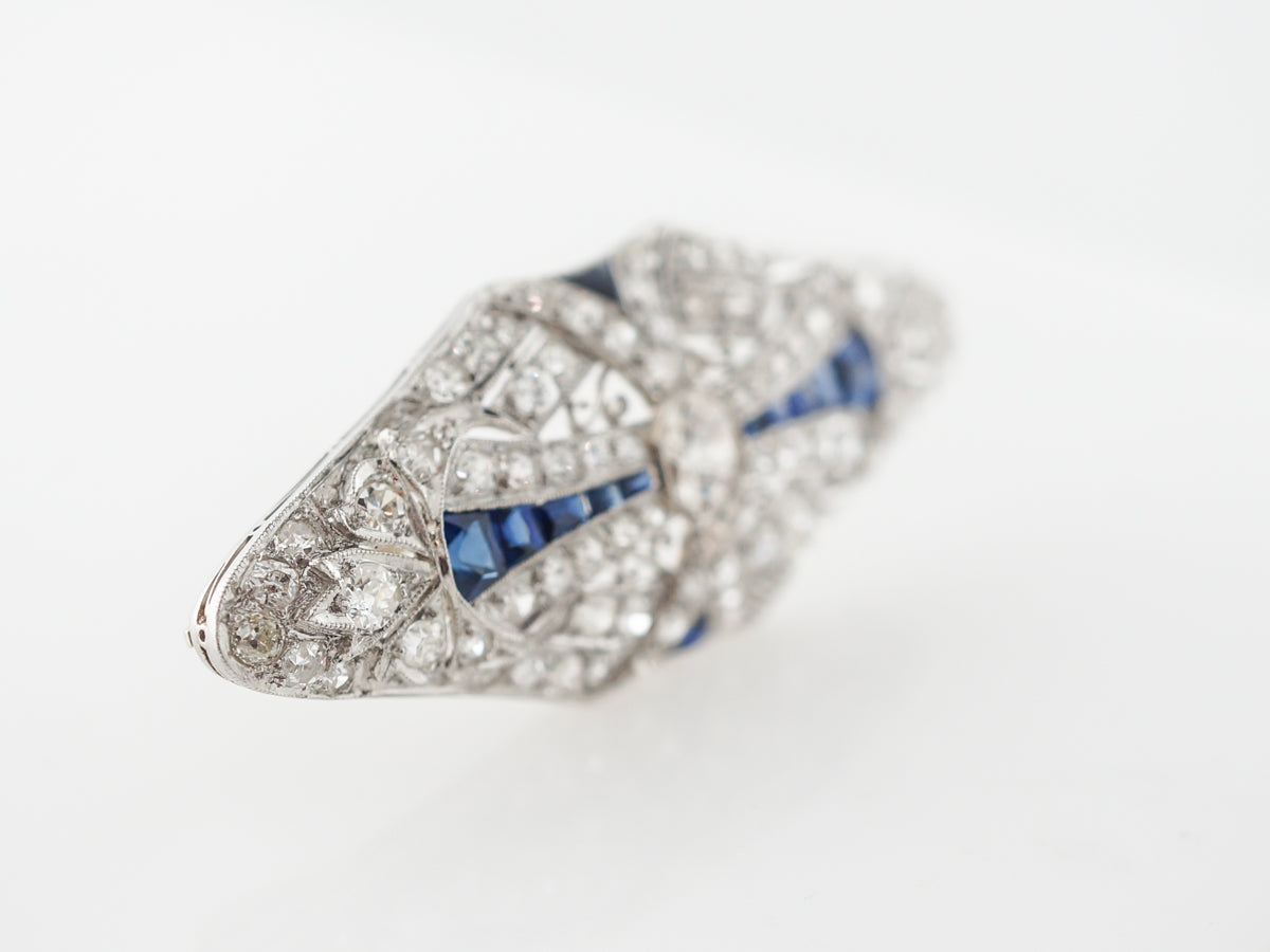Vintage Art Deco Brooch w/ Sapphire & Diamonds