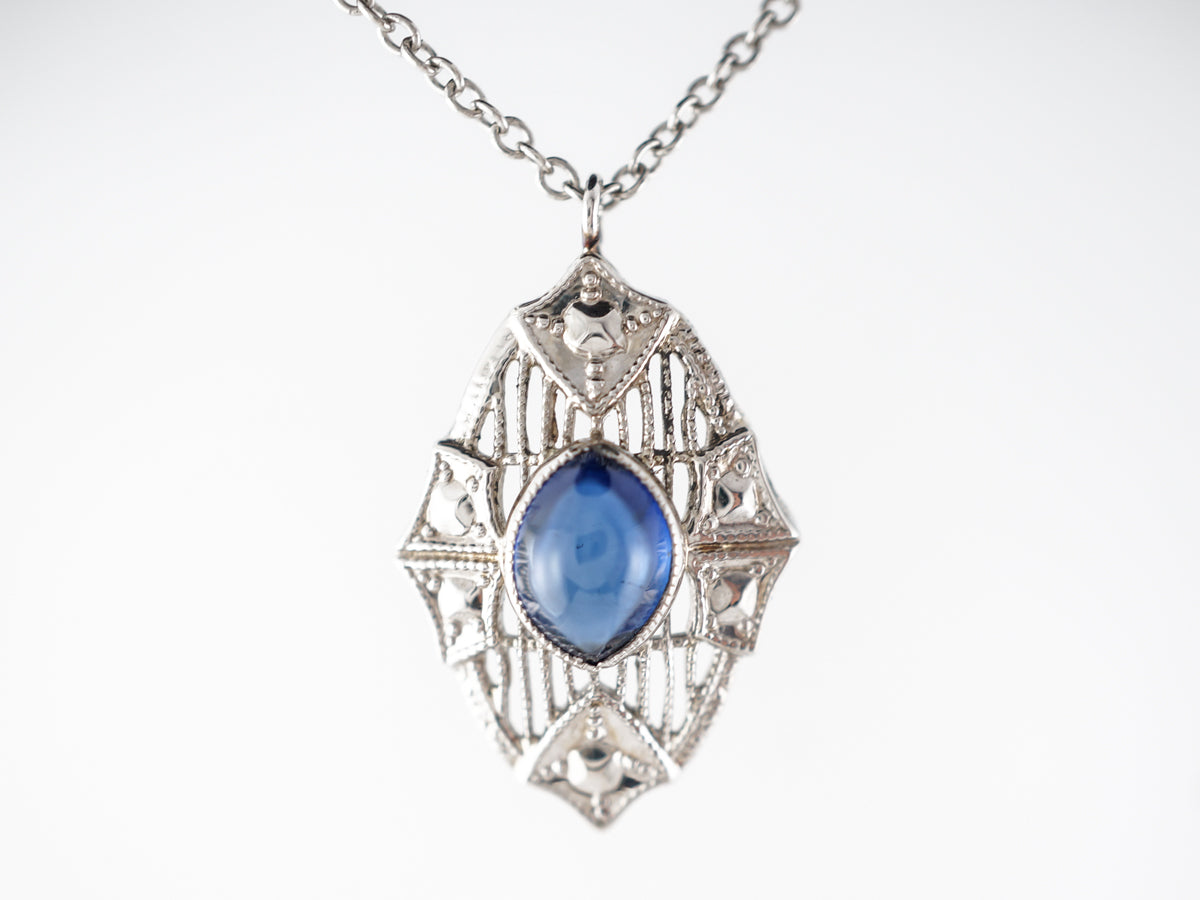 1920's Sapphire Filigree Necklace in 14k White Gold