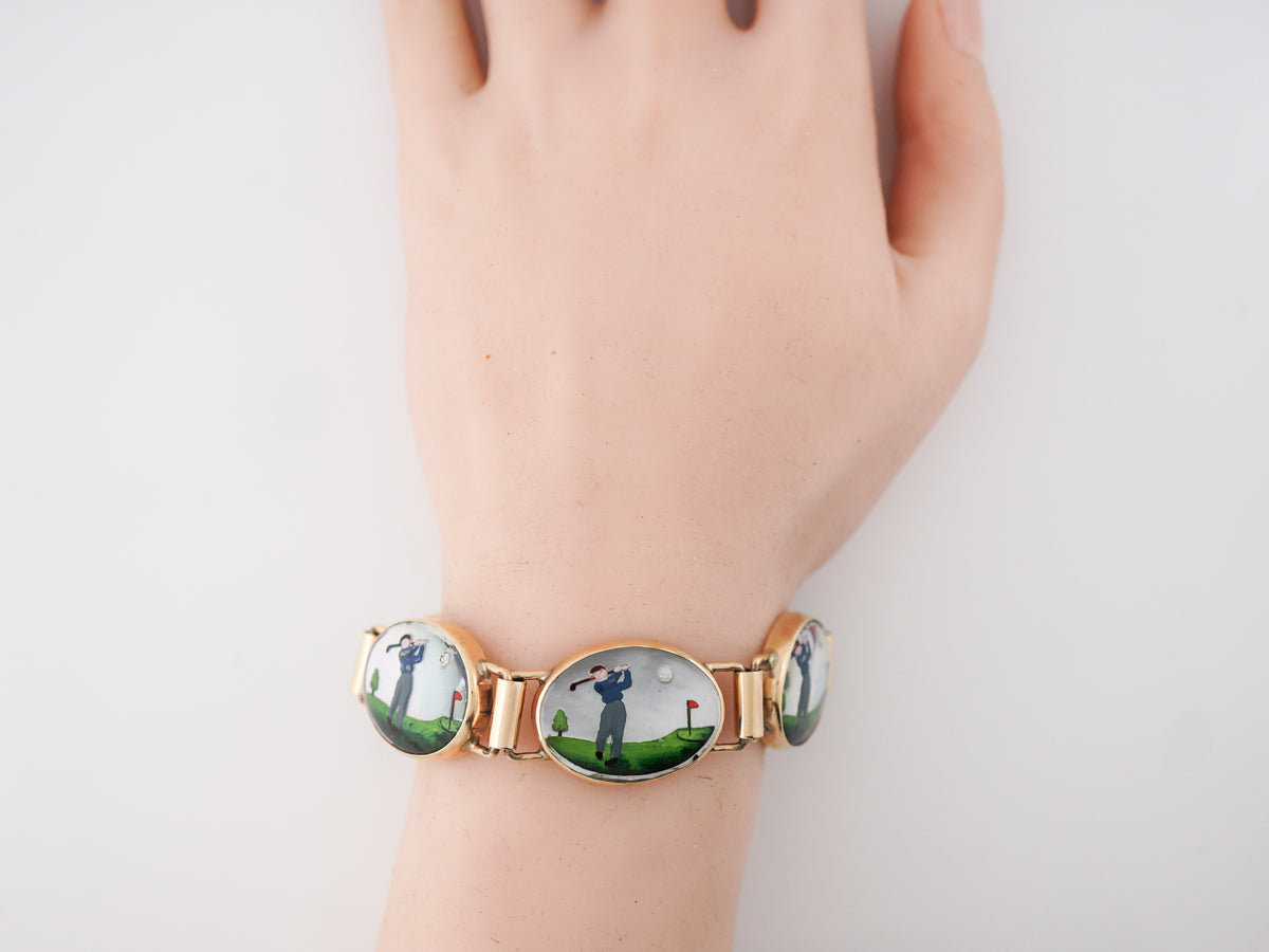 ***RTV11/23***Vintage Bracelet Retro Mother of Pearl in 14K Yellow Gold