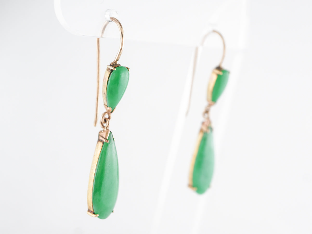 Vintage Cabochon Jade Earrings 14K Yellow Gold