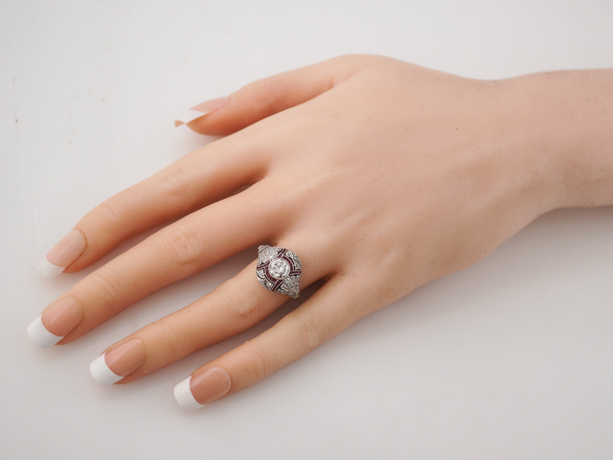 Vintage Cocktail Ring Art Deco .74 Old European Cut Diamond in Platinum