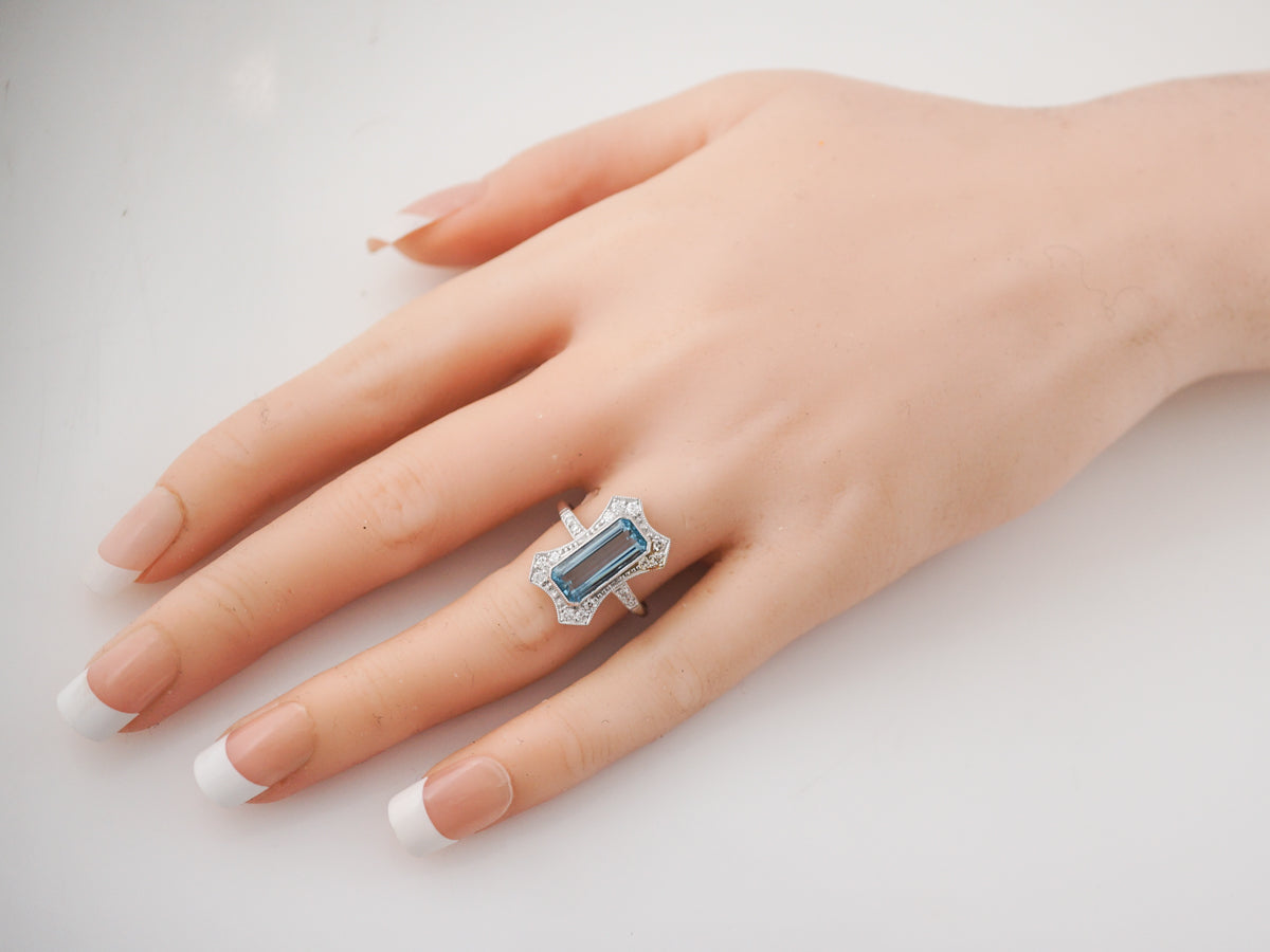 2 Carat Aquamarine & Diamond Cocktail Ring in Platinum
