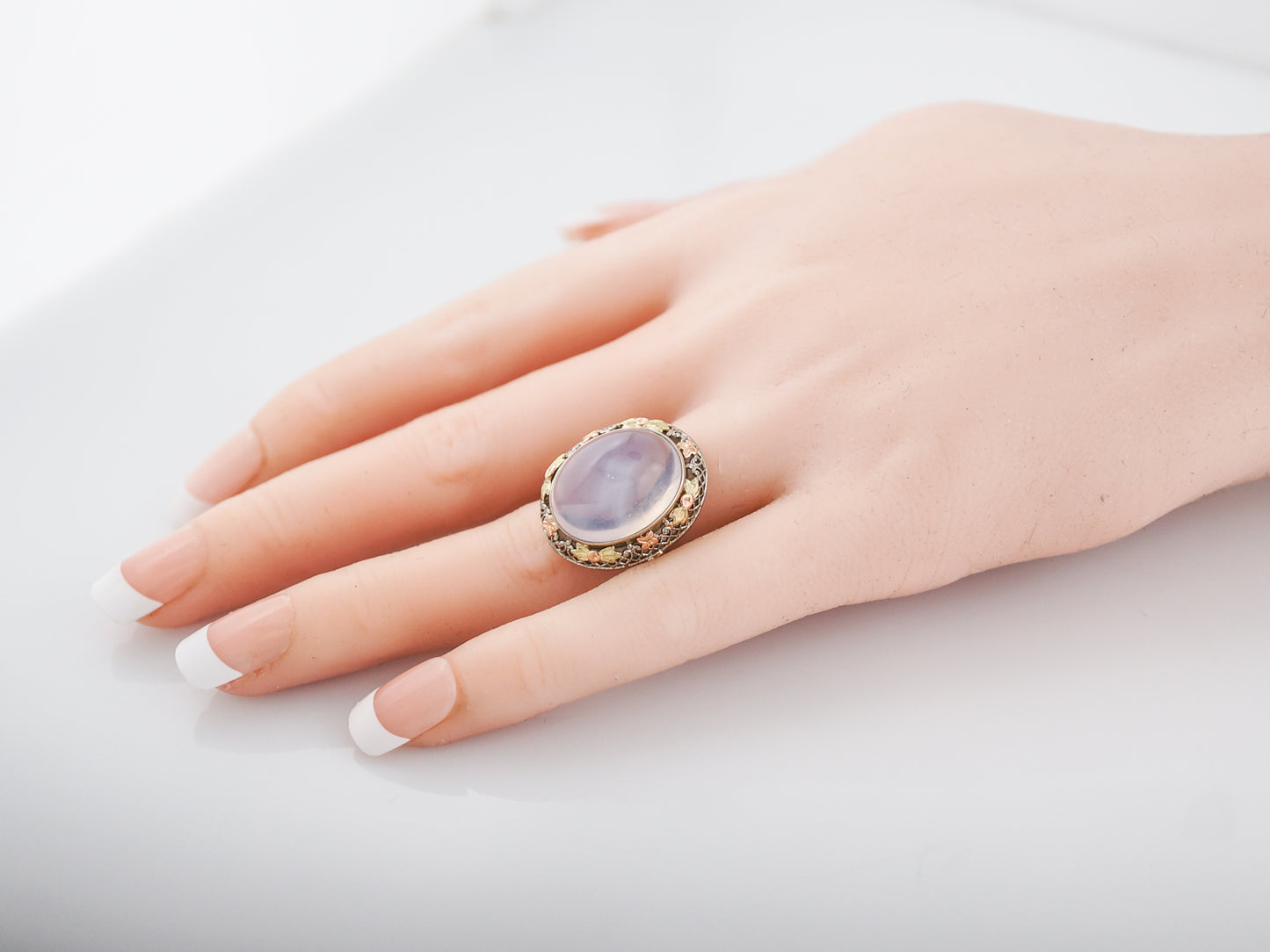 Vintage Cocktail Ring Mid-Century 13.34 Cabochon Cut Moonstone in 14k Yellow Gold