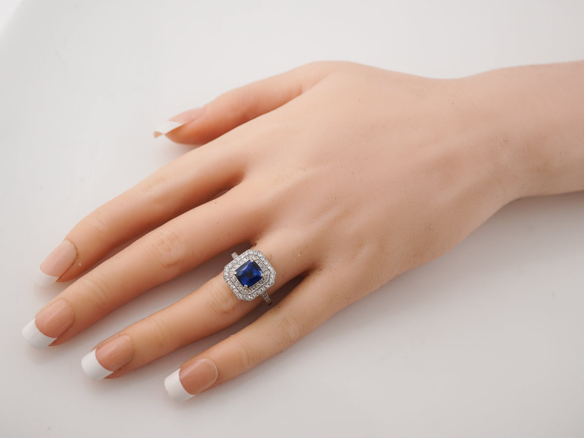 2.5 Carat Cushion Sapphire & Diamond Right Hand Ring