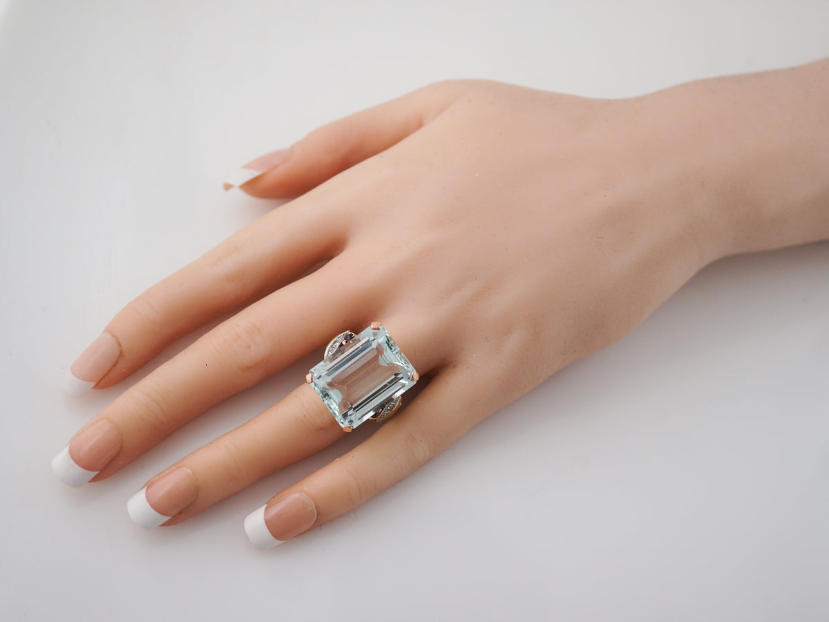 Vintage Emerald Cut Aquamarine Cocktail Ring in 14k