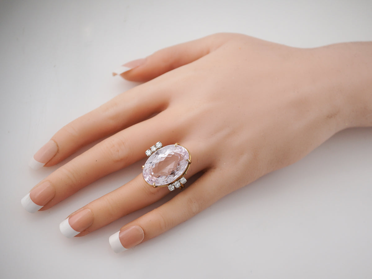 Mid-Century Kunzite Cocktail Ring in 14k Yellow Gold