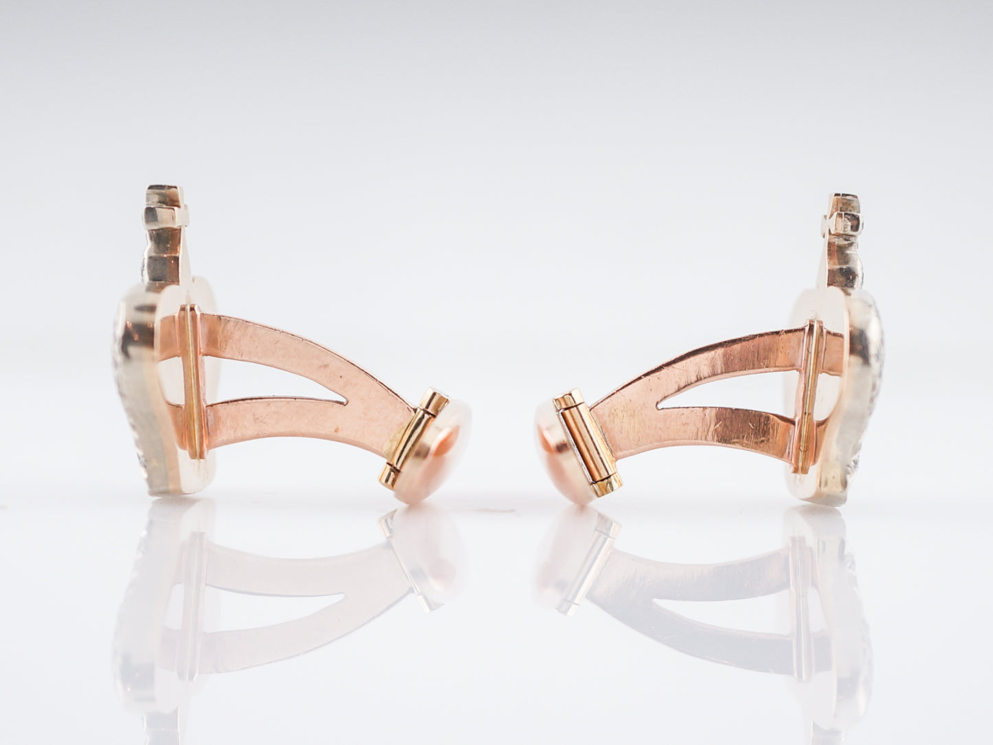 ***RTV***Vintage Cufflinks Mid-Century 1.04 Round Brilliant Cut Diamonds in 14k Rose & Yellow Gold