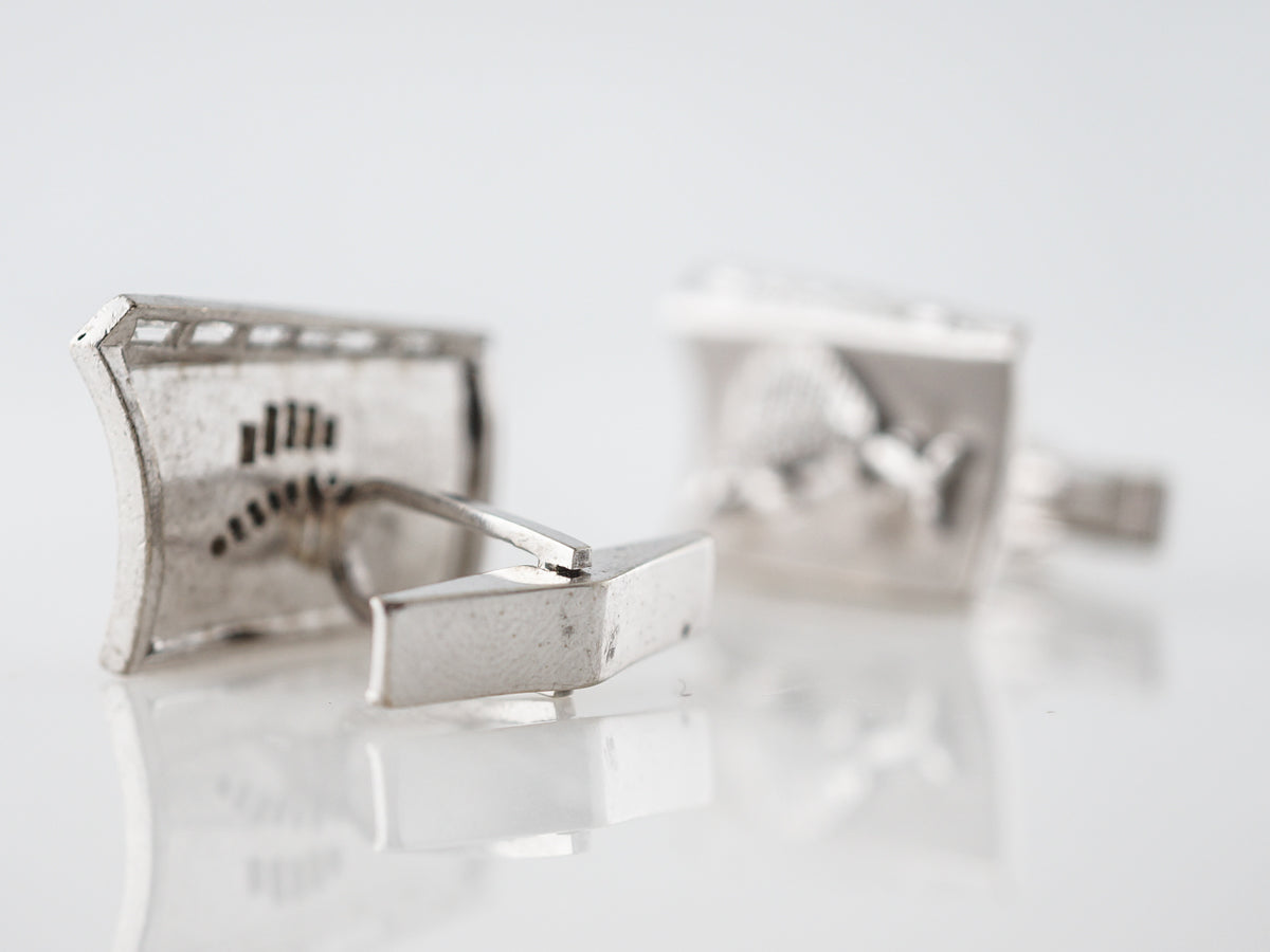 Vintage Cufflinks Mid-Century 1.18 Single & Baguette Cut Diamonds in 14K White Gold