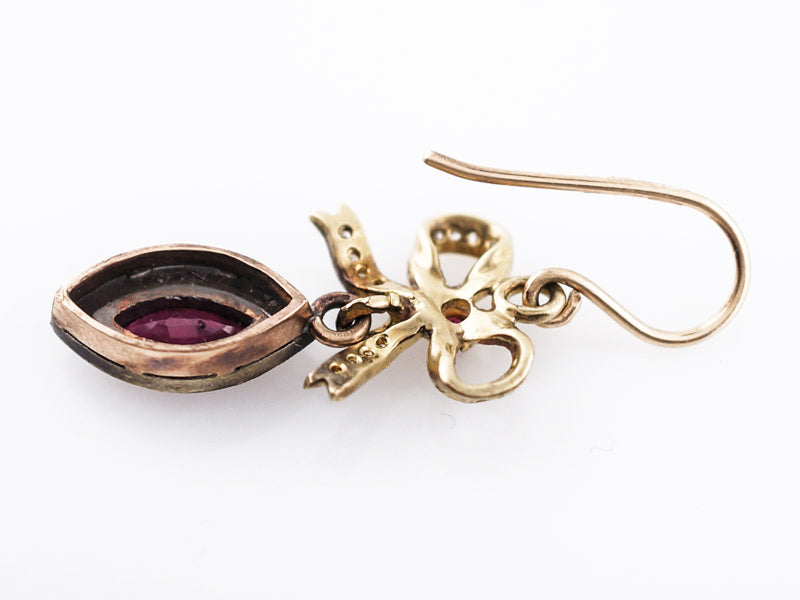 ***RTV***Victorian Dangle Drop Earrings Retro 1.10 Marquise Cut Rubies in 14k & 22k Yellow Gold