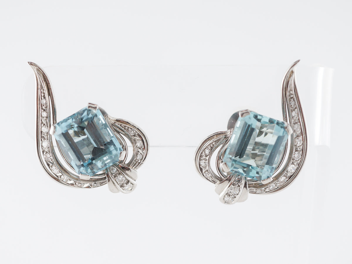 Vintage Art Deco Earrings w/ Aquamarine and Diamonds – Filigree
