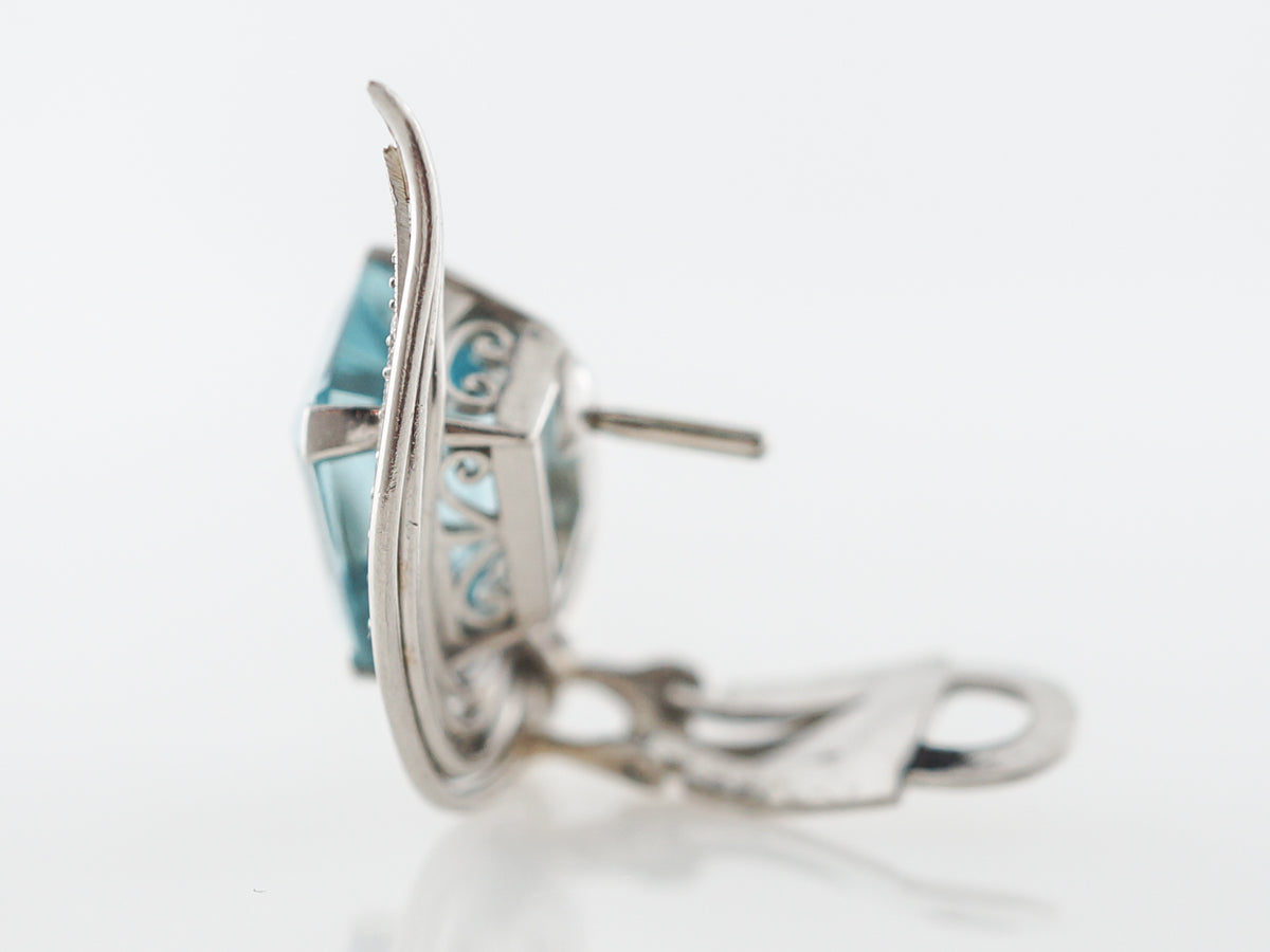 Vintage Art Deco Earrings w/ Aquamarine and Diamonds