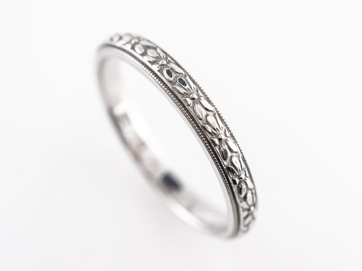 Vintage Deco Blossom W/ Milgrain Men's Wedding Band in 18k