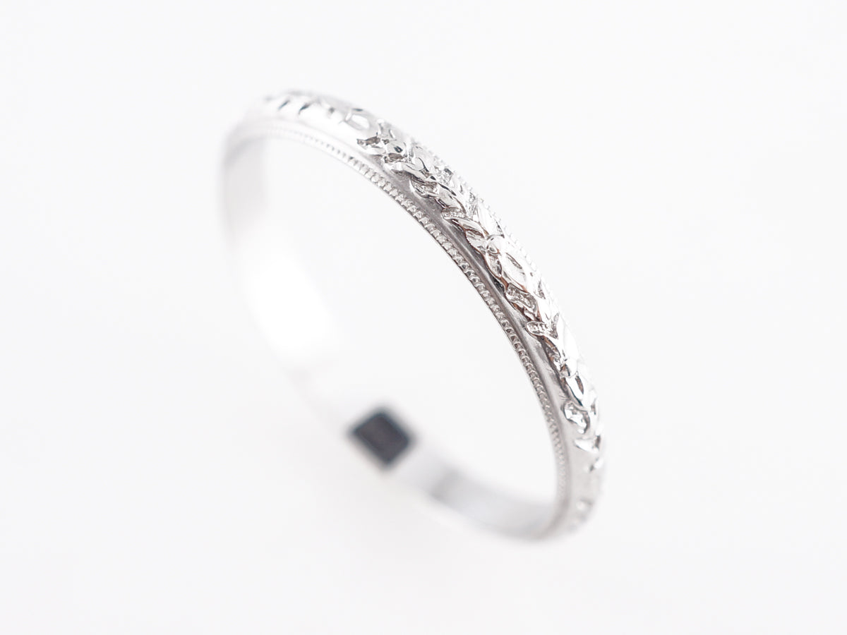1920's Art Deco Orange Blossom Wedding Band in 18k White Gold