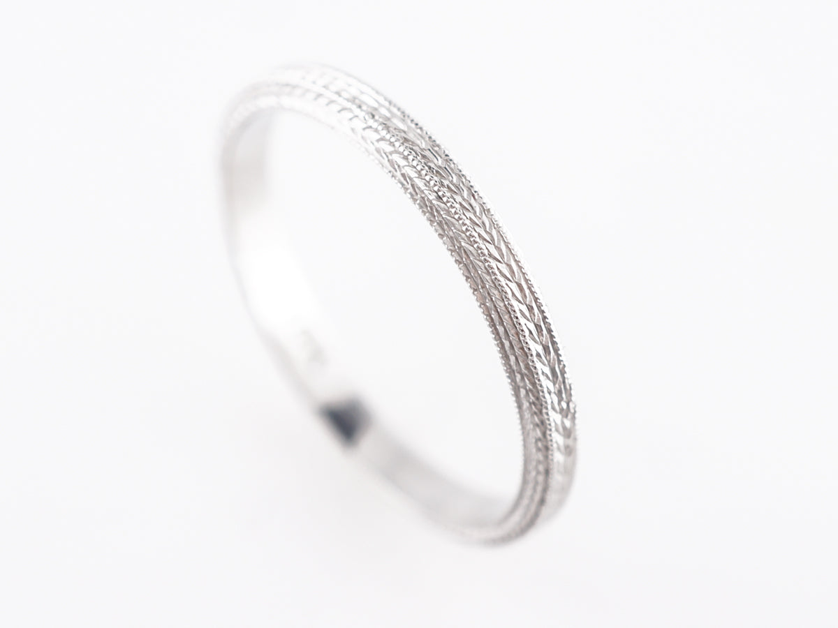 Vintage Chevron Art Deco Wedding Band in 18k White Gold