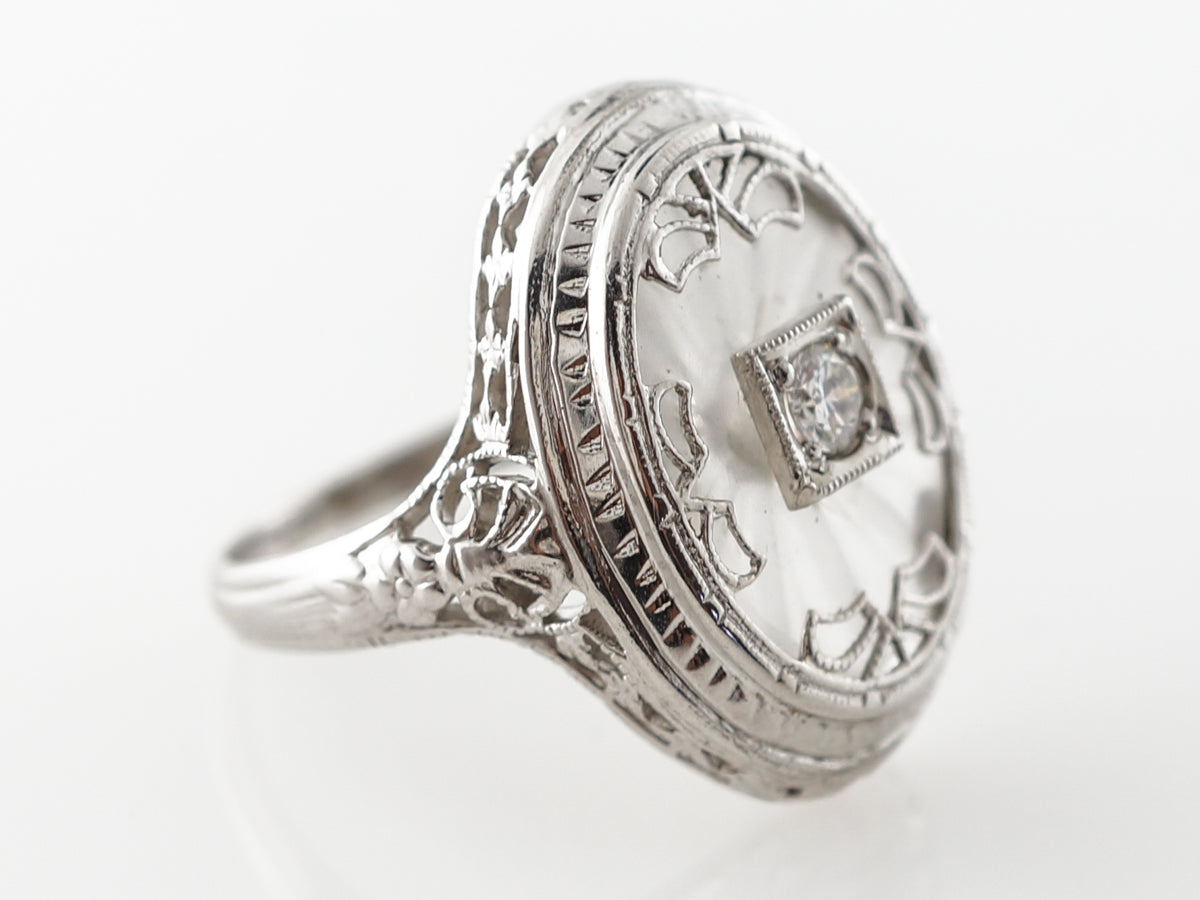 Art Deco Diamond & Glass Right Hand Ring in White Gold