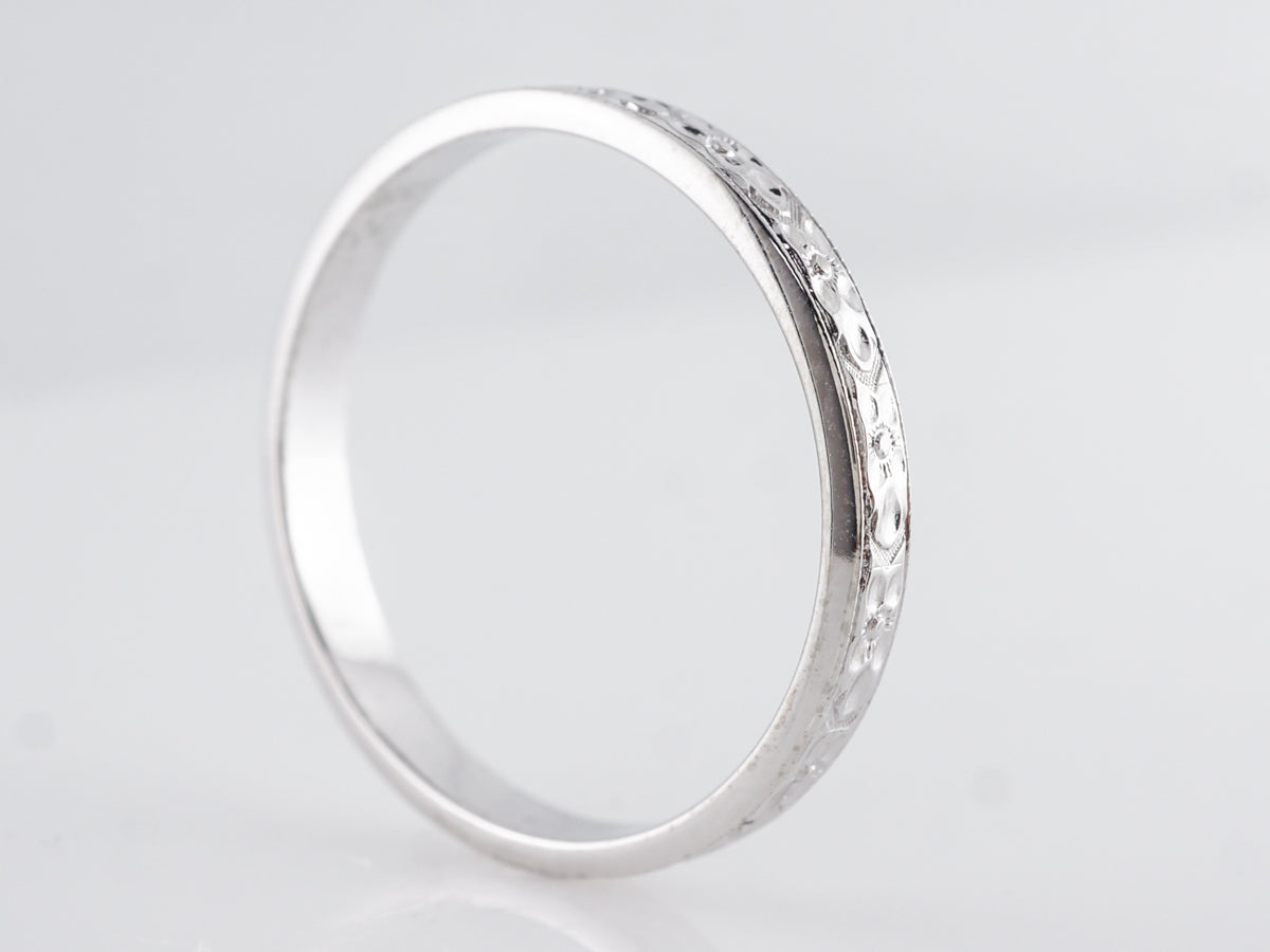 Vintage Art Deco Men's Band w/ Blossom Engraving in 18k