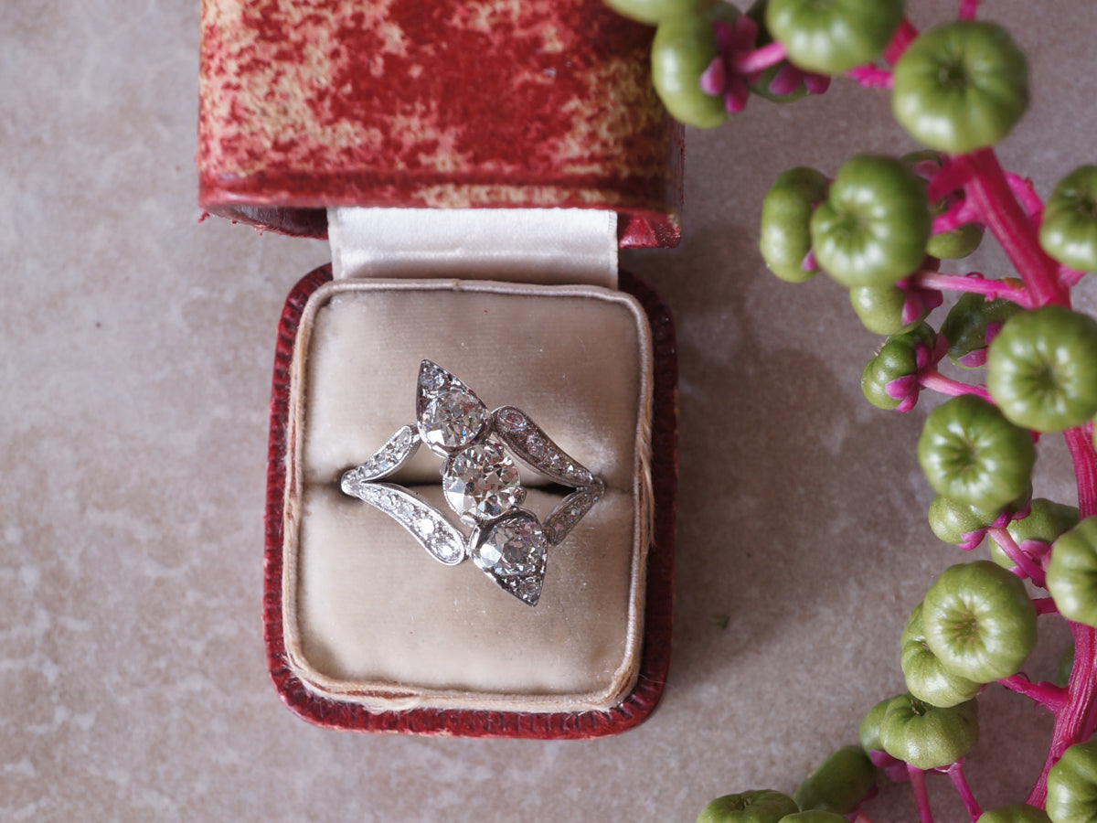 Vintage Petri Deco Diamond Cocktail Ring in Platinum