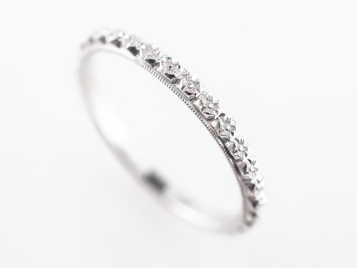 Vintage Deco 1920's Engraved Wedding Band in 18k White Gold