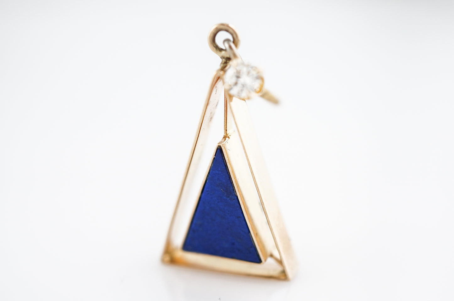 Vintage Drop Earrings Mid-Century .20 Round Brilliant Cut Diamonds & Lapis in 14k Yellow Gold