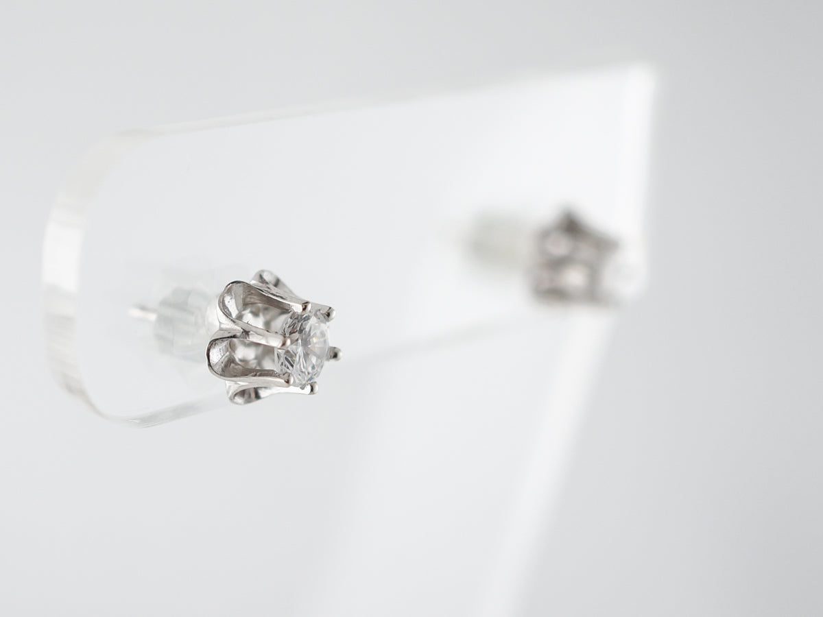 Vintage Earrings Mid-Century .63 Round Brilliant Cut Diamonds in 14k White Gold