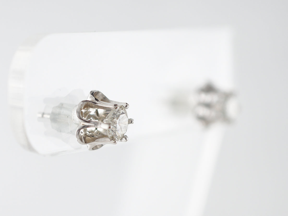 Vintage Earrings Mid-Century .83 Round Brilliant Cut Diamonds in 14k White Gold