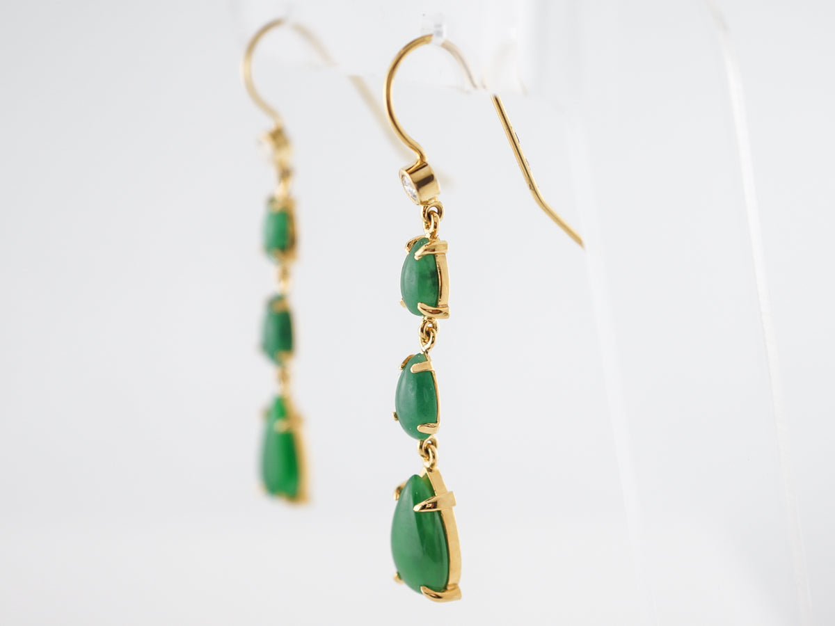 Vintage Jade Earrings w/ Diamonds in 14k Yellow Gold