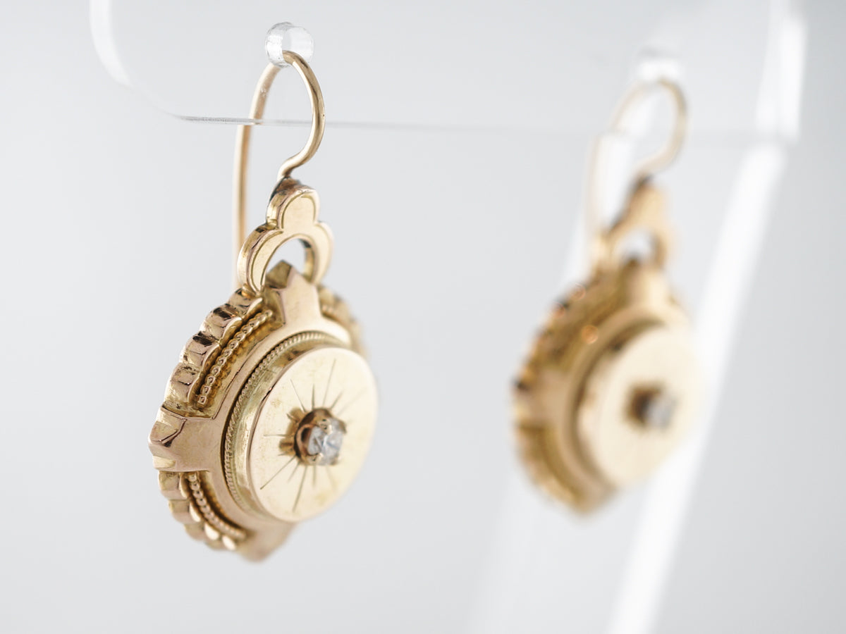 Vintage Earrings Victorian .26 Round Brilliant Cut Diamonds in 14k Yellow Gold