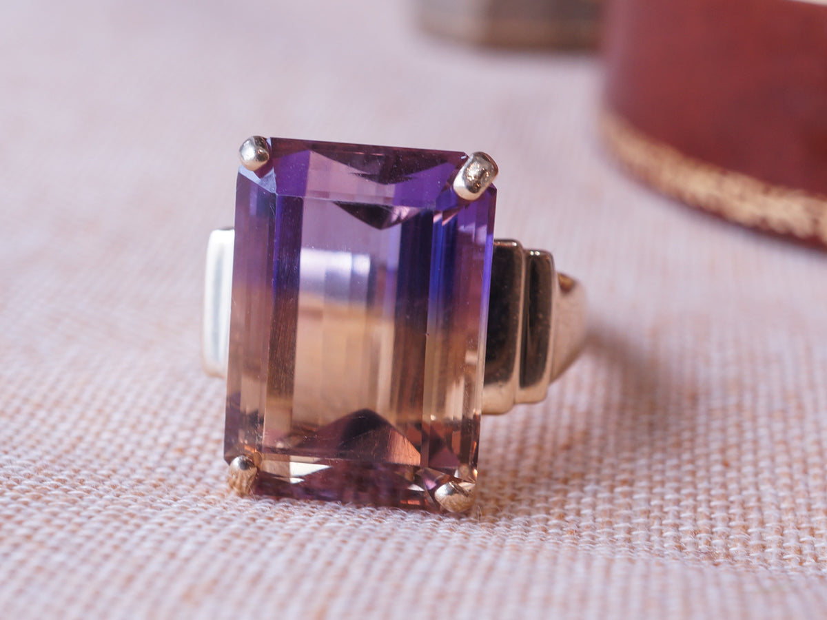 Vintage Emerald Cut Ametrine Cocktail Ring in Yellow Gold