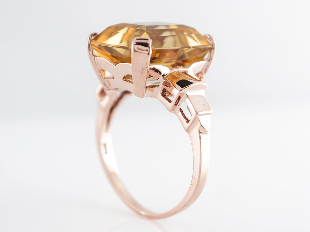 Vintage Emerald Cut Citrine Cocktail Ring in 14k Rose Gold