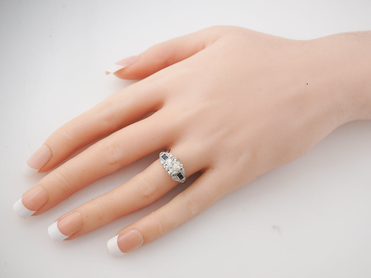 1.5 Carat Old Euro Diamond Engagement Ring Art Deco