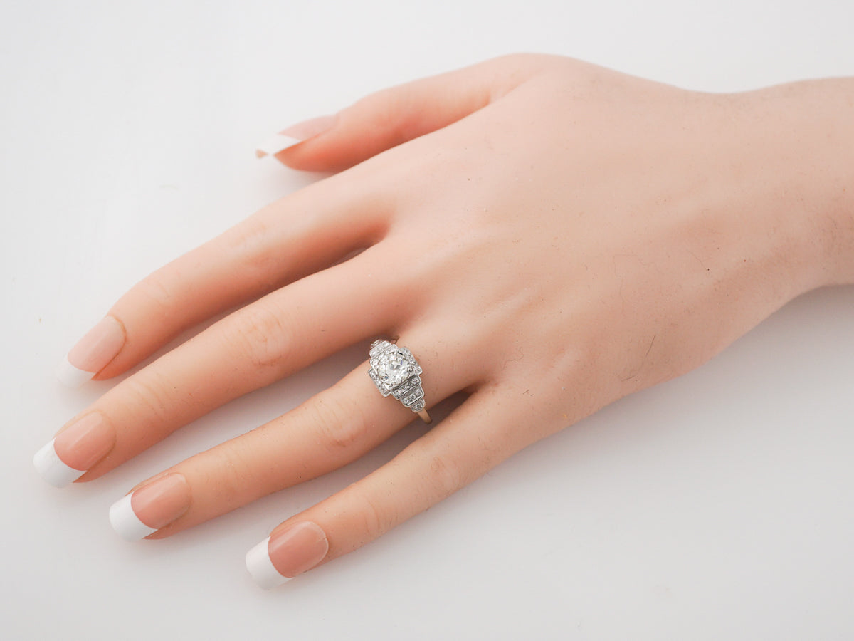 Vintage Art Deco Old European Cut Diamond Step Engagement Ring in Platinum