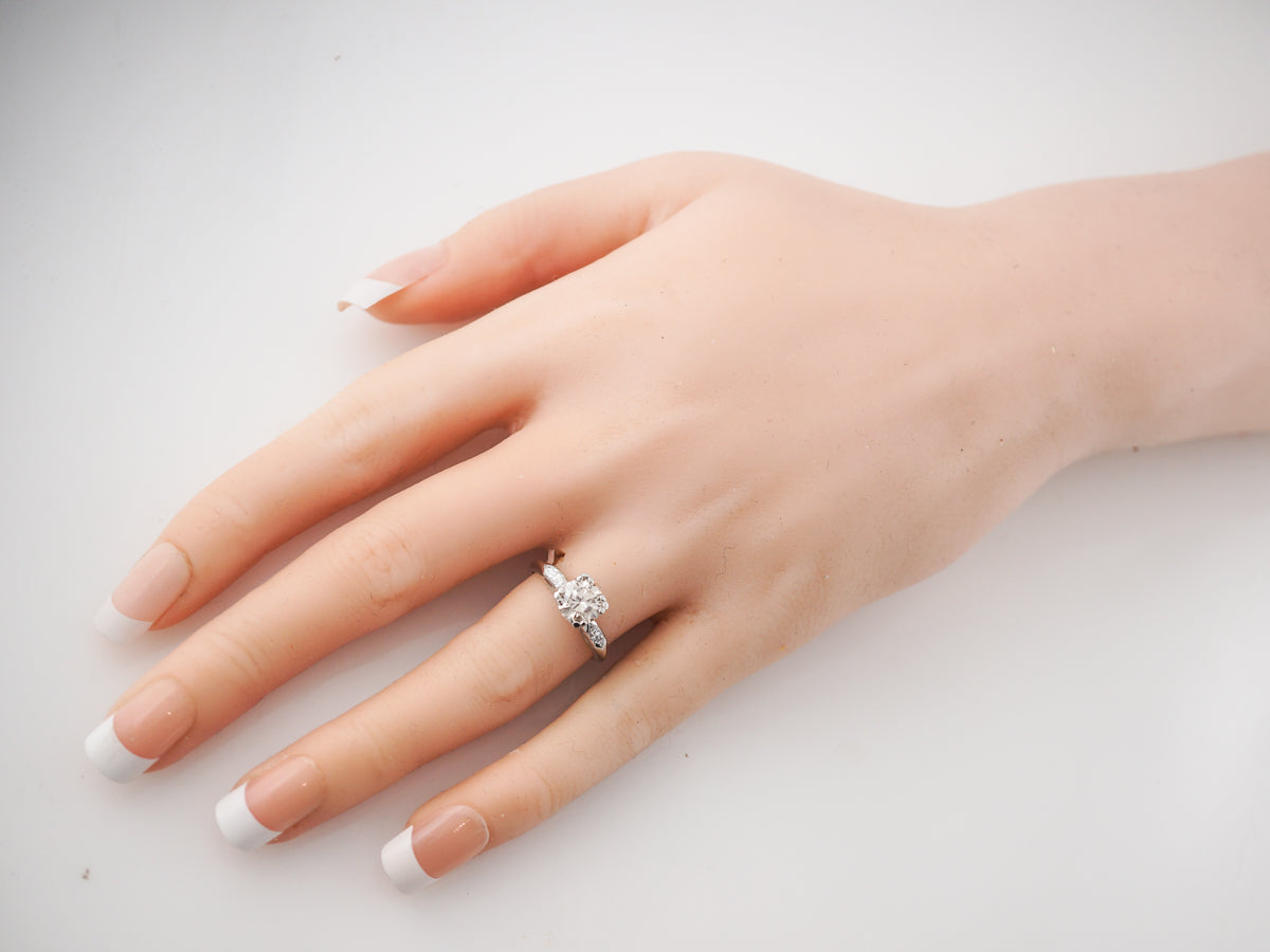 1930's Vintage Diamond Solitaire Engagement Ring w/ Marquis Accents in Platinum