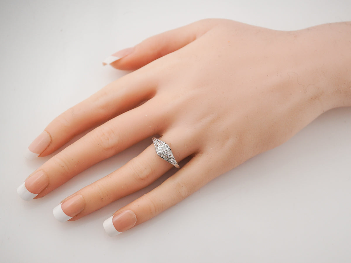 Vintage Engagement Ring Art Deco GIA .85 Old European Cut Diamond in Platinum