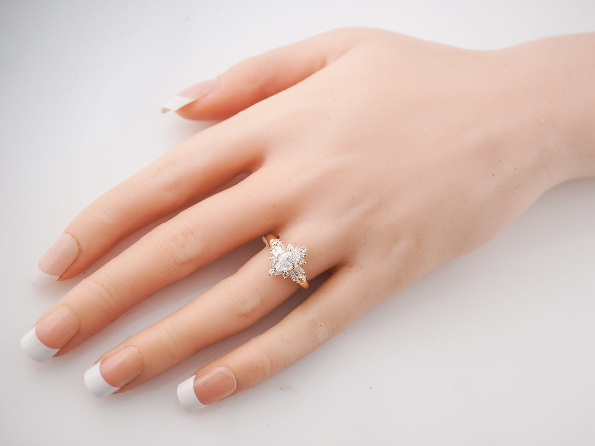 Vintage 1950's Marquis Diamond Engagement Ring in Yellow Gold