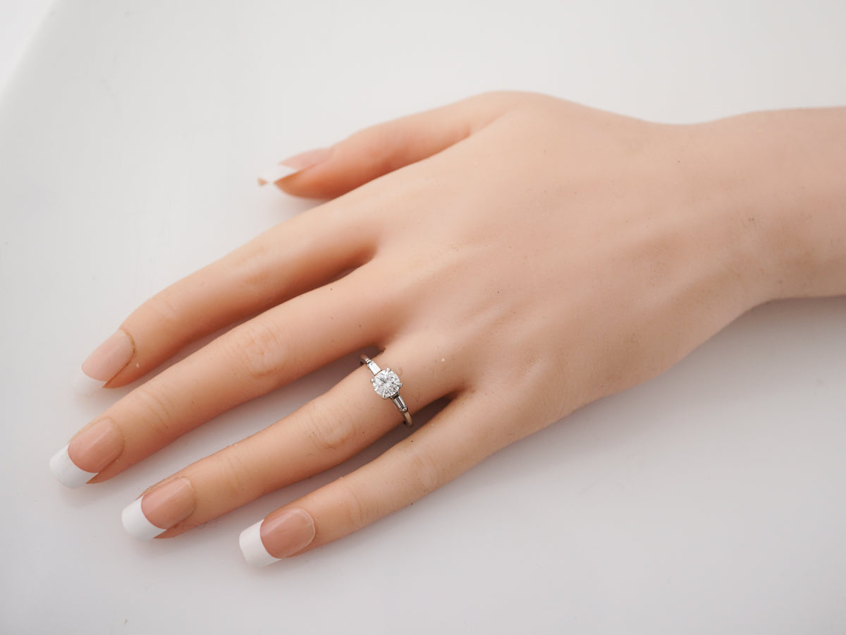 Classic Solitaire Engagement Ring w/ Baguette Accents