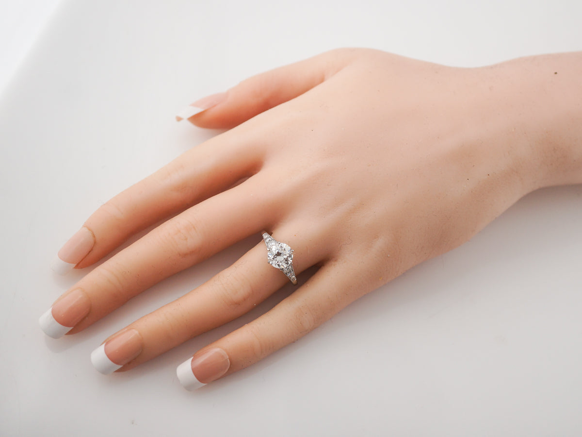 Vintage Engagement Ring Mid-Century GIA 1.87 Old European Cut Diamond in Platinum