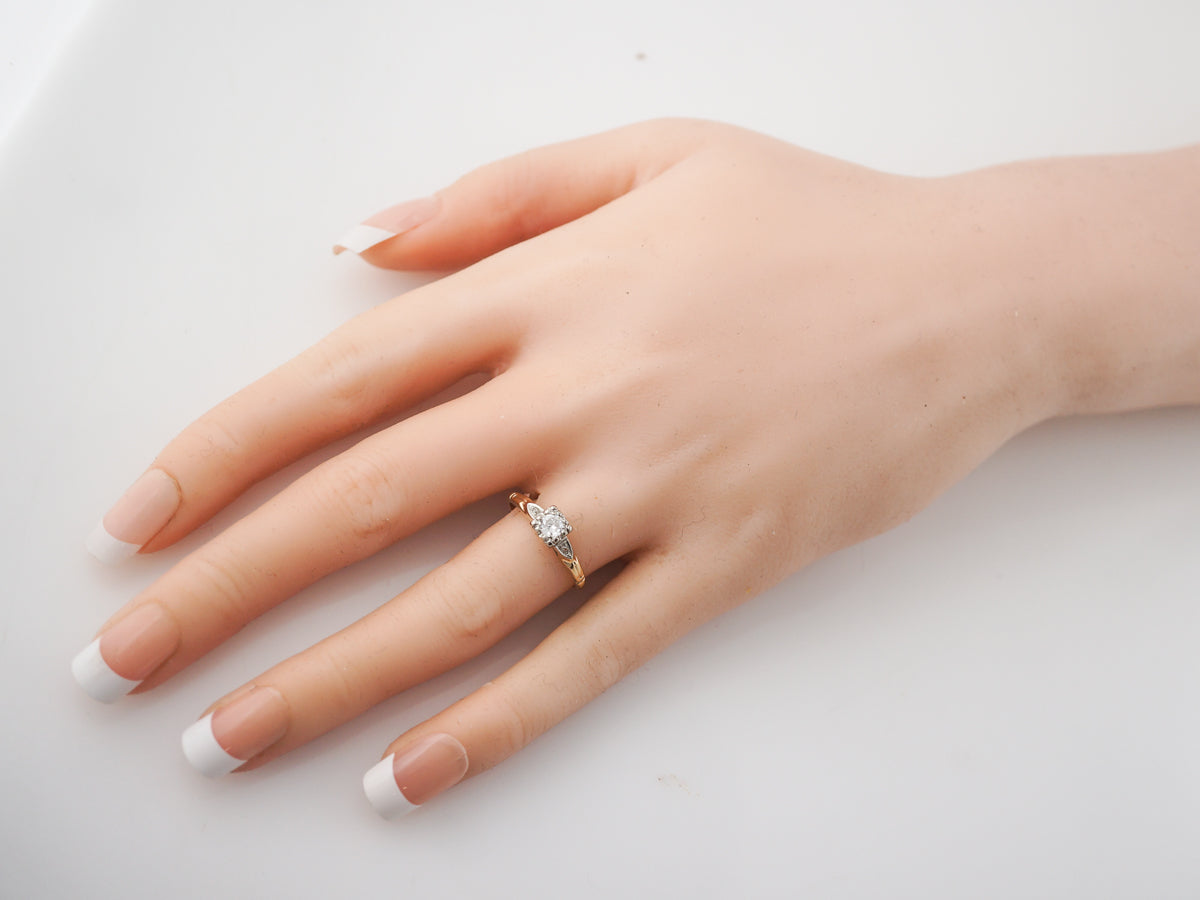 Vintage Solitaire Diamond Engagement Ring in 14k Yellow & White Gold