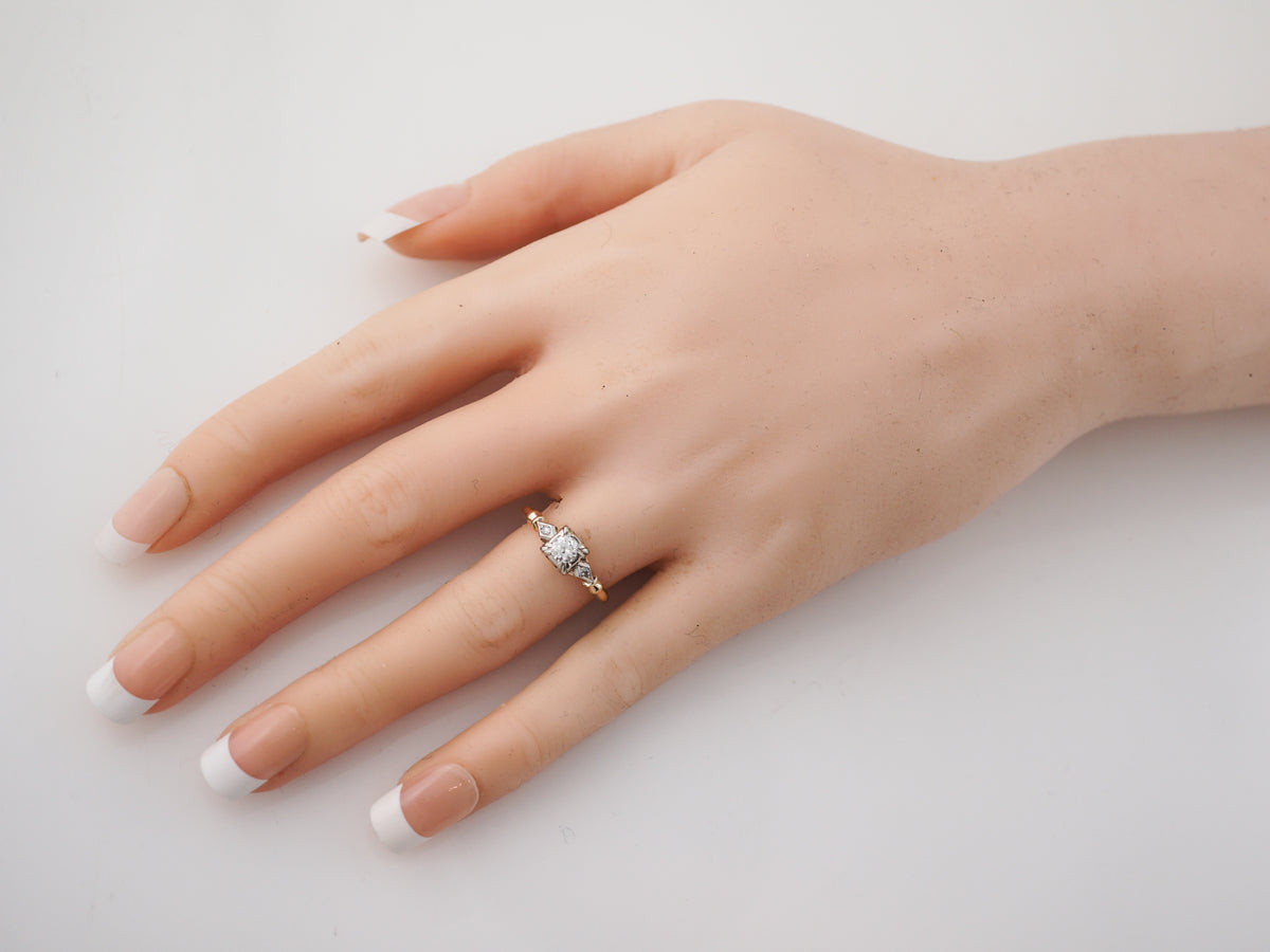 Vintage Engagement Ring Retro .29 Transitional Cut Diamond in 14k Yellow & White Gold